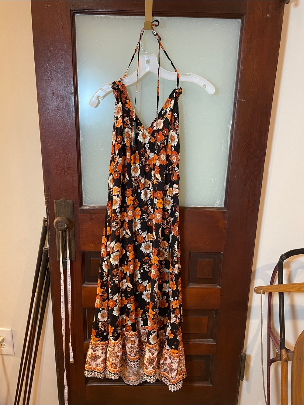 Cupshe Black Maxi Dress with Orange and White Floral Print